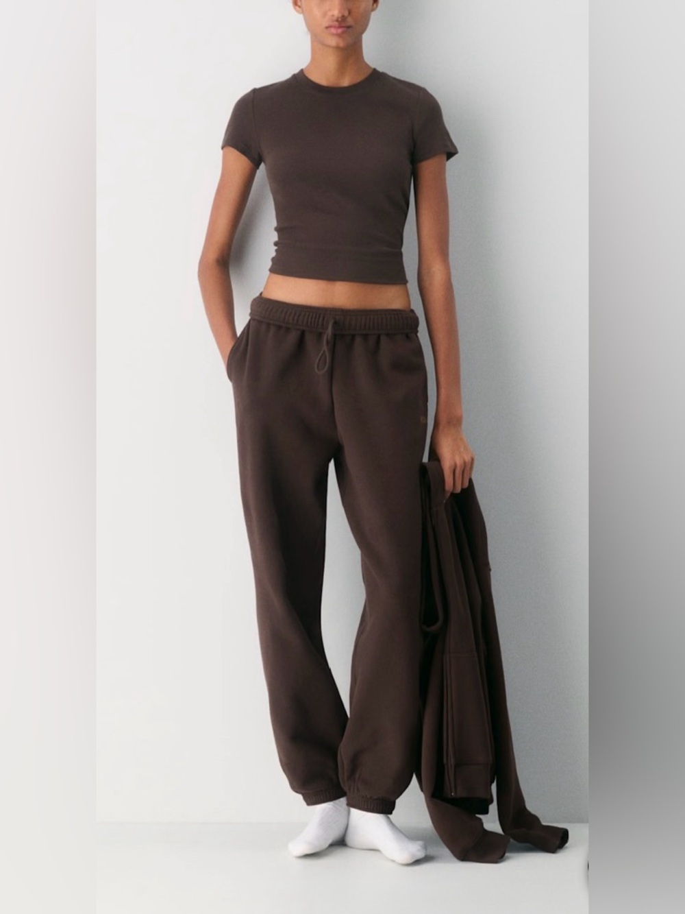 TNA Women's Cozy Fleece Chocolate Brown Drawstring Joggers Pants Size S